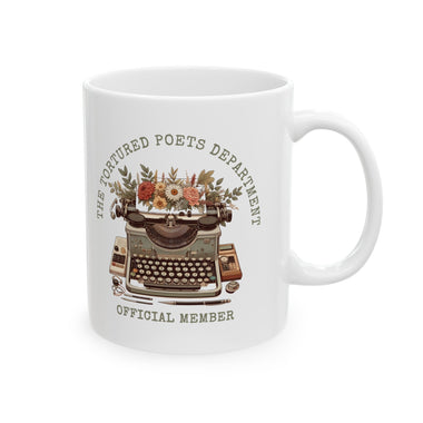 Official Member Of The Tortured Poets Department Floral Typewriter Mug - The Lyric Label
